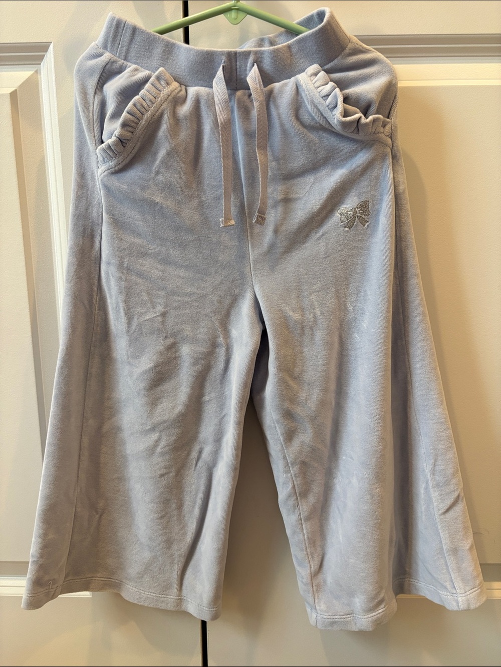 Girls Light Blue Velour Wide-Leg Jogger Pants